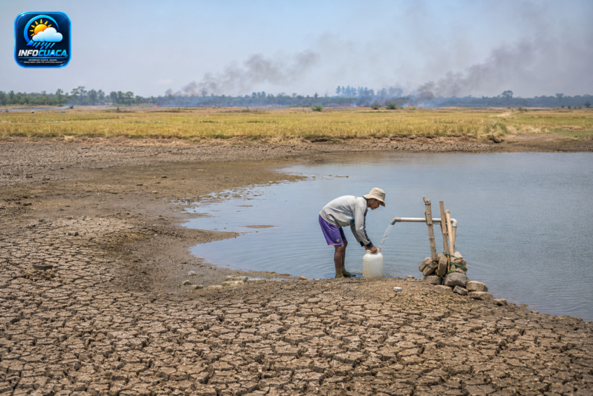 Kondisi lahan retak dan sumber air yang mengering akibat fenomena El Niño pada musim kemarau